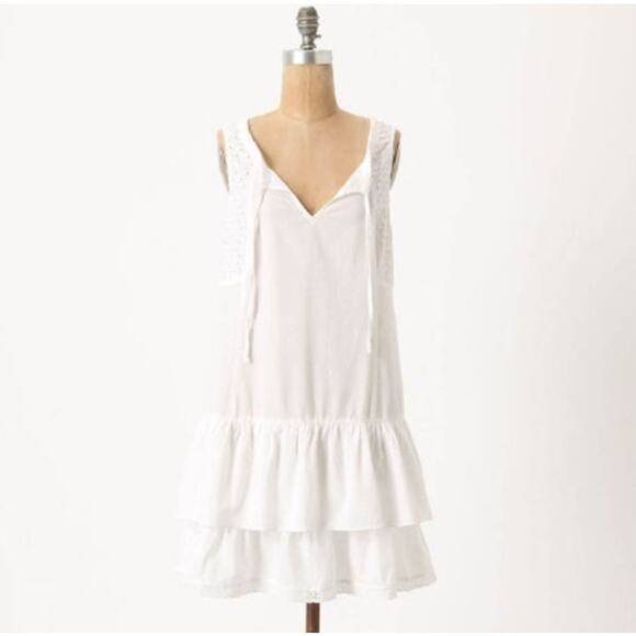 ELOISE ANTHROPOLOGIE White Eyelet Tiered Ruffle Dress Sz M Bridal Honeymoon LWD - Picture 1 of 10